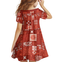 Vintage Hawaiian Quilting Patterns Kid Short Sleeve Dress Red Style Tribal Fabric Patchwork - Polynesian Pride