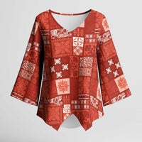 Vintage Hawaiian Quilting Patterns Kimono Sleeve Blouse Red Style Tribal Fabric Patchwork - Polynesian Pride