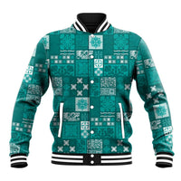 Vintage Hawaiian Quilting Patterns Baseball Jacket Turquoise Style Tribal Fabric Patchwork - Polynesian Pride