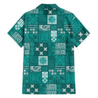 Vintage Hawaiian Quilting Patterns Family Matching Off The Shoulder Long Sleeve Dress and Hawaiian Shirt Turquoise Style Tribal Fabric Patchwork - Polynesian Pride
