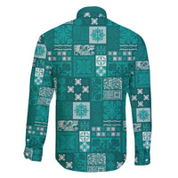 Vintage Hawaiian Quilting Patterns Family Matching Short Sleeve Bodycon Dress and Hawaiian Shirt Turquoise Style Tribal Fabric Patchwork - Polynesian Pride