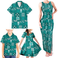 Vintage Hawaiian Quilting Patterns Family Matching Tank Maxi Dress and Hawaiian Shirt Turquoise Style Tribal Fabric Patchwork LT9 - Polynesian Pride
