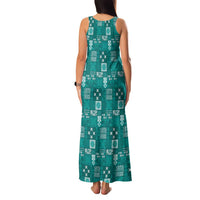 Vintage Hawaiian Quilting Patterns Family Matching Tank Maxi Dress and Hawaiian Shirt Turquoise Style Tribal Fabric Patchwork LT9 - Polynesian Pride
