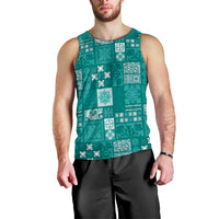 Vintage Hawaiian Quilting Patterns Men Tank Top Turquoise Style Tribal Fabric Patchwork - Polynesian Pride