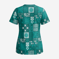 Vintage Hawaiian Quilting Patterns Scrub Top Turquoise Style Tribal Fabric Patchwork - Polynesian Pride