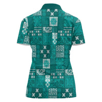 Vintage Hawaiian Quilting Patterns Women Polo Shirt Turquoise Style Tribal Fabric Patchwork - Polynesian Pride