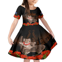 Koala and Kiwi Bird ANZAC Day Custom Family Matching Long Sleeve Bodycon Dress and Hawaiian Shirt Soldier Style LT9 Daughter's Dress Black - Polynesian Pride