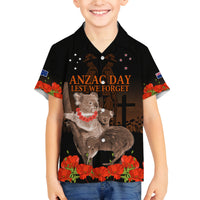Koala and Kiwi Bird ANZAC Day Custom Family Matching Long Sleeve Bodycon Dress and Hawaiian Shirt Soldier Style LT9 Son's Shirt Black - Polynesian Pride