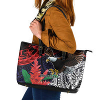 American Samoa Bald Eagle Personalized Leather Tote Bag Samoa Muamua Le Atua LT9 Blue - Polynesian Pride