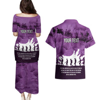Anzac Day Gallipoli Personalised Couples Matching Puletasi and Hawaiian Shirt Purple Poppy Flowers