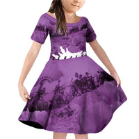 Anzac Day Gallipoli Personalised Family Matching Off Shoulder Short Dress and Hawaiian Shirt Purple Poppy Flowers