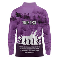 Anzac Day Gallipoli Personalised Long Sleeve Polo Shirt Purple Poppy Flowers