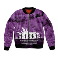 Anzac Day Gallipoli Personalised Sleeve Zip Bomber Jacket Purple Poppy Flowers