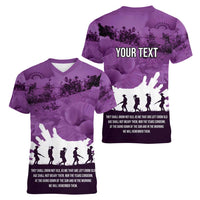 Anzac Day Gallipoli Personalised Women V-Neck T-Shirt Purple Poppy Flowers