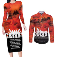Anzac Day Gallipoli Personalised Couples Matching Long Sleeve Bodycon Dress and Long Sleeve Button Shirt Red Poppy Flowers