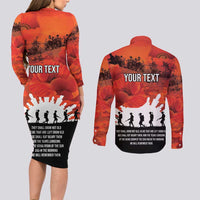 Anzac Day Gallipoli Personalised Couples Matching Long Sleeve Bodycon Dress and Long Sleeve Button Shirt Red Poppy Flowers