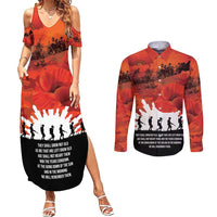 Anzac Day Gallipoli Personalised Couples Matching Summer Maxi Dress and Long Sleeve Button Shirt Red Poppy Flowers