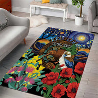 Kiwi-Kookaburra Bird ANZAC Personalised Area Rug Aussie Golden Wattle Poppy Flowers