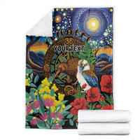 Kiwi-Kookaburra Bird ANZAC Personalised Blanket Aussie Golden Wattle Poppy Flowers
