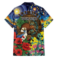 Kiwi-Kookaburra Bird ANZAC Personalised Family Matching Off The Shoulder Long Sleeve Dress and Hawaiian Shirt Aussie Golden Wattle Poppy Flowers