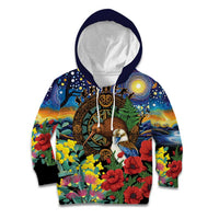 Kiwi-Kookaburra Bird ANZAC Personalised Kid Hoodie Aussie Golden Wattle Poppy Flowers