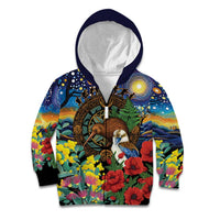 Kiwi-Kookaburra Bird ANZAC Personalised Kid Hoodie Aussie Golden Wattle Poppy Flowers