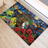 Kiwi-Kookaburra Bird ANZAC Personalised Rubber Doormat Aussie Golden Wattle Poppy Flowers