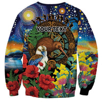 Kiwi-Kookaburra Bird ANZAC Personalised Sweatshirt Aussie Golden Wattle Poppy Flowers