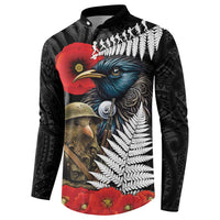Kiwi-Tui Bird Soldier ANZAC Day Personalised Button Sweatshirt Maori Silver Fern Motif