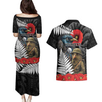 Kiwi-Tui Bird Soldier ANZAC Day Personalised Couples Matching Puletasi and Hawaiian Shirt Maori Silver Fern Motif