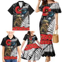 Kiwi-Tui Bird Soldier ANZAC Day Personalised Family Matching Mermaid Dress and Hawaiian Shirt Maori Silver Fern Motif