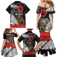 Kiwi-Tui Bird Soldier ANZAC Day Personalised Family Matching Mermaid Dress and Hawaiian Shirt Maori Silver Fern Motif