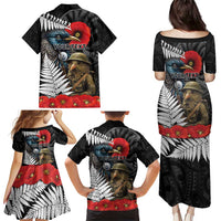 Kiwi-Tui Bird Soldier ANZAC Day Personalised Family Matching Puletasi and Hawaiian Shirt Maori Silver Fern Motif