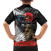 Kiwi-Tui Bird Soldier ANZAC Day Personalised Family Matching Short Sleeve Bodycon Dress and Hawaiian Shirt Maori Silver Fern Motif