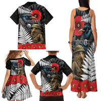 Kiwi-Tui Bird Soldier ANZAC Day Personalised Family Matching Tank Maxi Dress and Hawaiian Shirt Maori Silver Fern Motif