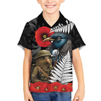Kiwi-Tui Bird Soldier ANZAC Day Personalised Family Matching Tank Maxi Dress and Hawaiian Shirt Maori Silver Fern Motif