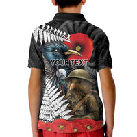 Kiwi-Tui Bird Soldier ANZAC Day Personalised Kid Polo Shirt Maori Silver Fern Motif