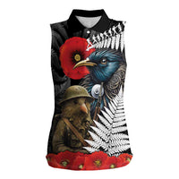 Kiwi-Tui Bird Soldier ANZAC Day Personalised Women Sleeveless Polo Shirt Maori Silver Fern Motif