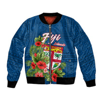 Polynesian Pride Fiji Bomber Jacket Tropical Flowers and Tapa Pattern LT9 Unisex Blue - Polynesian Pride