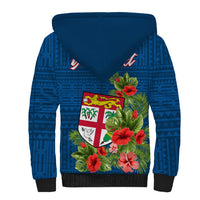 Personalised Fiji Sherpa Hoodie Tropical Flowers and Tapa Pattern LT9 - Polynesian Pride