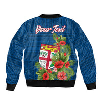 Personalised Fiji Sleeve Zip Bomber Jacket Tropical Flowers and Tapa Pattern LT9 - Polynesian Pride