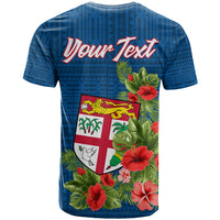 Custom Fiji T Shirt Tropical Flowers and Tapa Pattern LT9 - Polynesian Pride