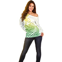 Polynesian Off Shoulder Sweater Tribal Tattoo Gradient 01 Screen Color LT9 - Polynesian Pride