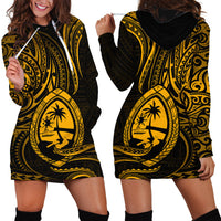 Polynesian Pride Guam Hoodie Dress With Polynesian Tribal Tattoo and Coat of Arms Gold Version LT9 Gold - Polynesian Pride