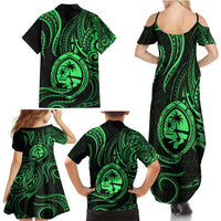 Polynesian Guam Coat of Arms Family Matching Summer Maxi Dress and Hawaiian Shirt Polynesian Tribal Tattoo Green Version LT9 - Polynesian Pride