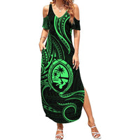 Polynesian Guam Coat of Arms Family Matching Summer Maxi Dress and Hawaiian Shirt Polynesian Tribal Tattoo Green Version LT9 Mom's Dress Green - Polynesian Pride