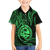 Polynesian Guam Coat of Arms Family Matching Summer Maxi Dress and Hawaiian Shirt Polynesian Tribal Tattoo Green Version LT9 Son's Shirt Green - Polynesian Pride