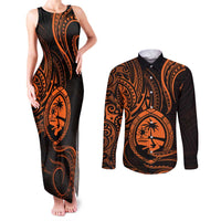 Polynesian Guam Coat of Arms Couples Matching Tank Maxi Dress and Long Sleeve Button Shirt Polynesian Tribal Tattoo Orange Version LT9 Orange - Polynesian Pride