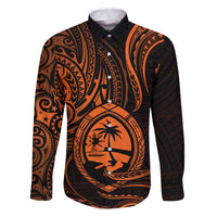 Polynesian Guam Coat of Arms Family Matching Puletasi and Hawaiian Shirt Polynesian Tribal Tattoo Orange Version LT9 Dad's Shirt - Long Sleeve Orange - Polynesian Pride