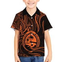 Polynesian Guam Coat of Arms Family Matching Puletasi and Hawaiian Shirt Polynesian Tribal Tattoo Orange Version LT9 Son's Shirt Orange - Polynesian Pride